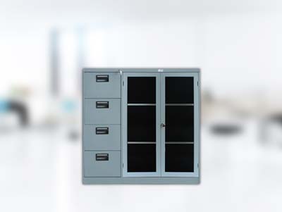 Filing Cupboard Mustang 4 Laci Kombinasi - Pintu Buka Kaca