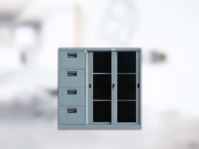 Filing Cupboard Mustang 4 Laci Kombinasi - Pintu Dorong Kaca